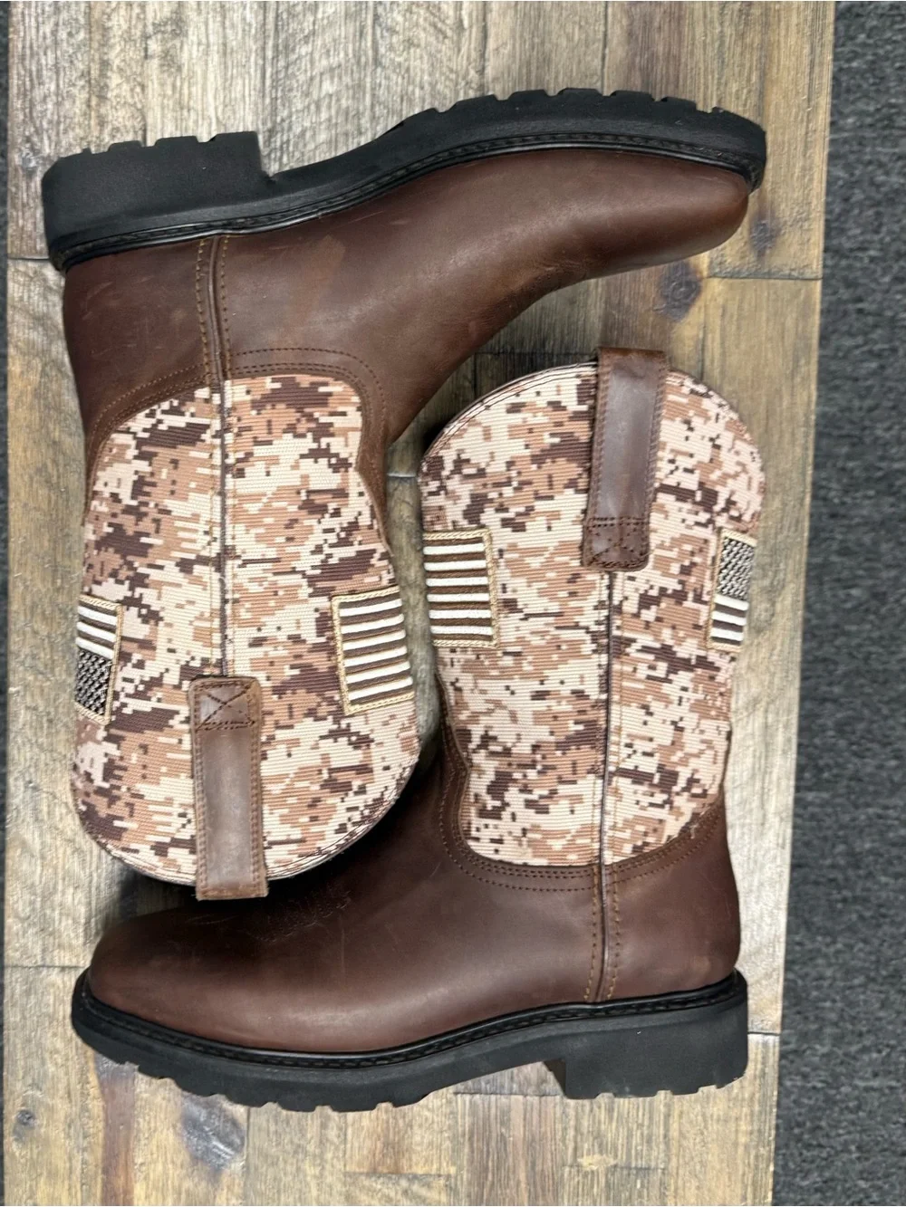 J.B. Dillon Men's Western Work Boots Digital Camo Flag Leather JBR1123 Size 10.5